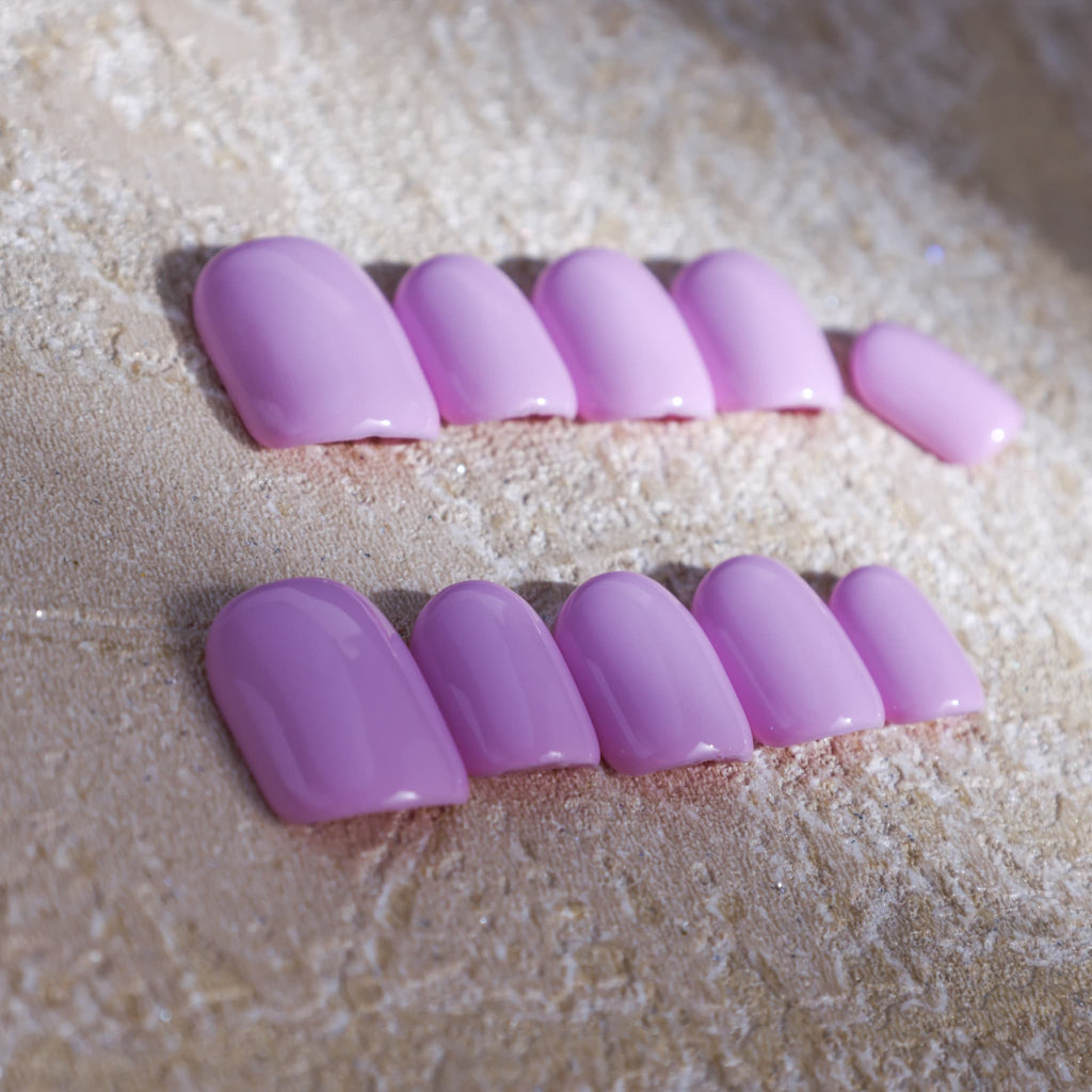 short length macaron purple square press on nails solid colour design