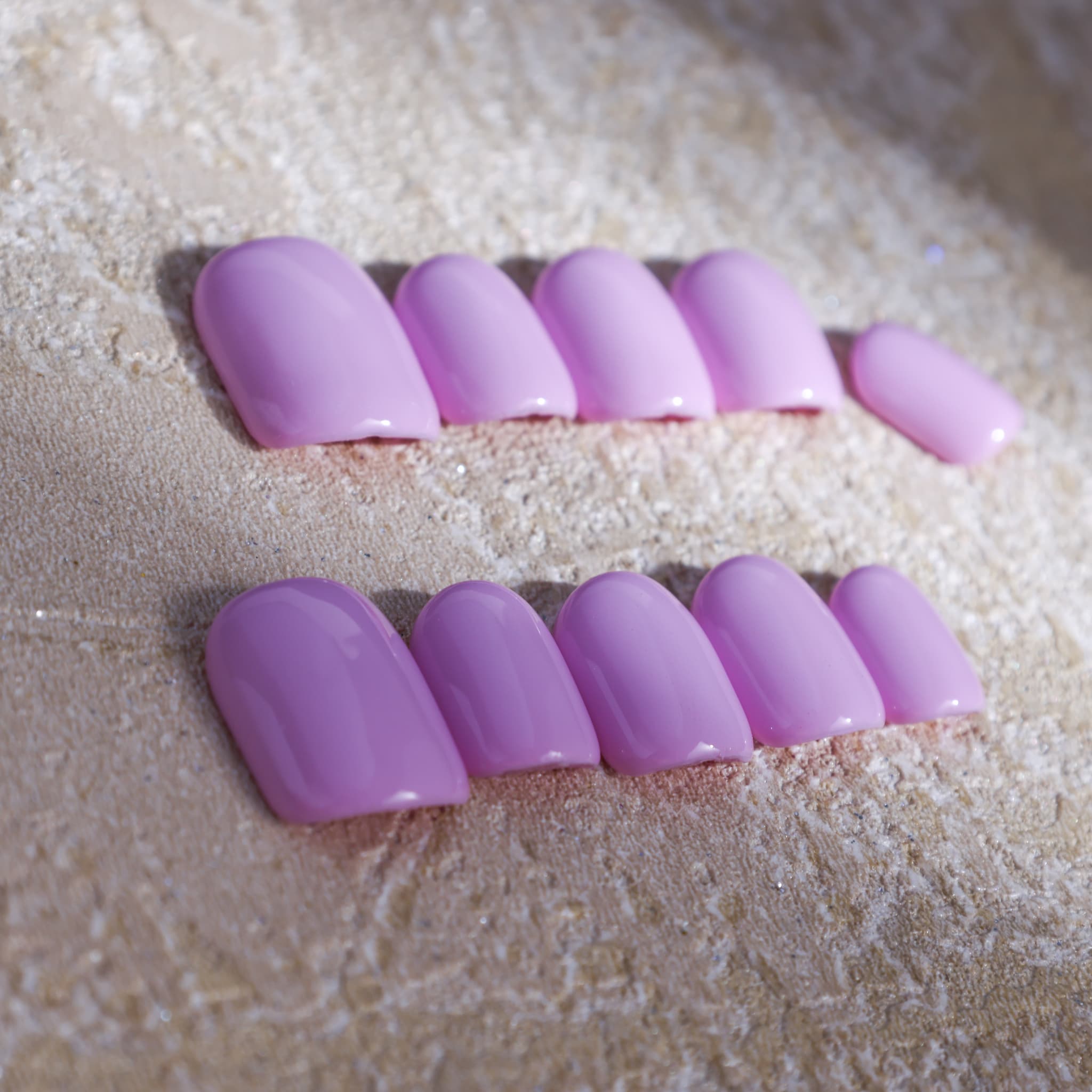 short length macaron purple square press on nails solid colour design