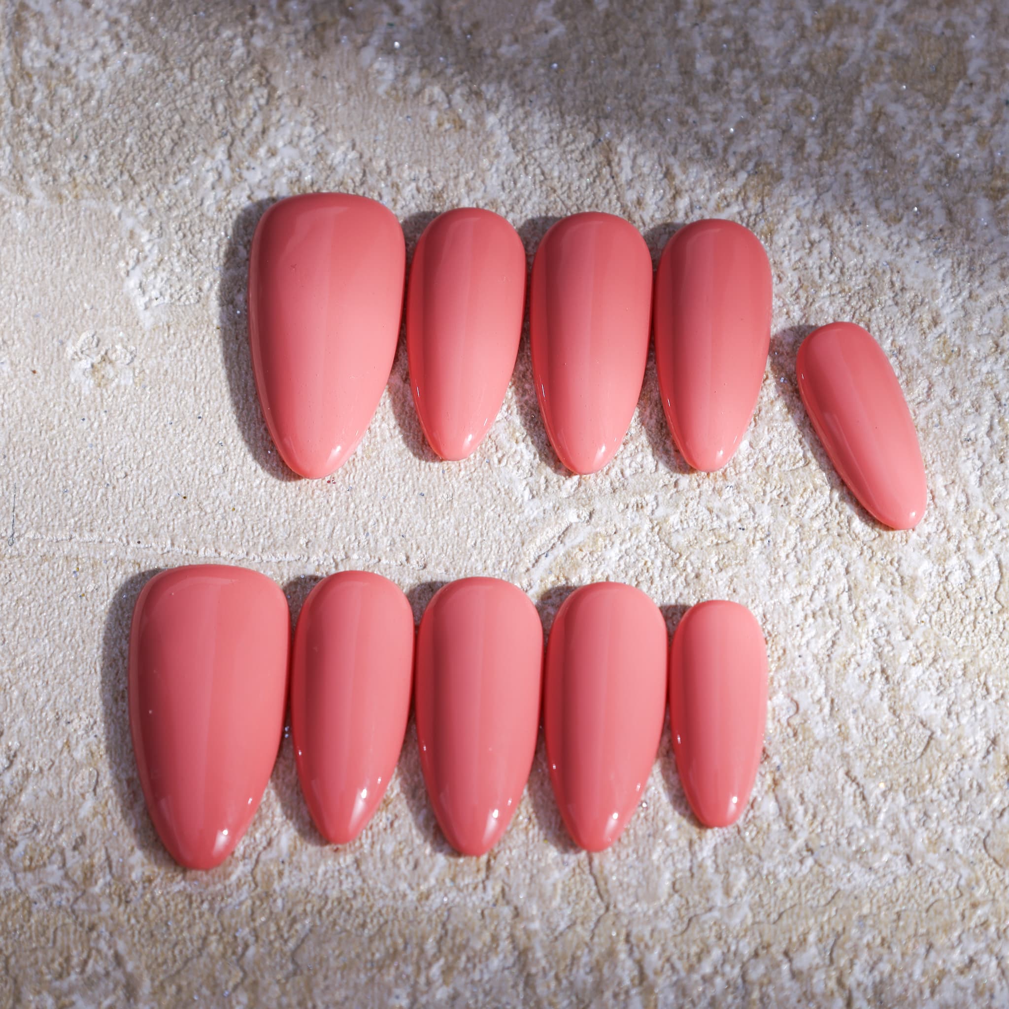 medium length macaron red almond press on nails solid colour nails