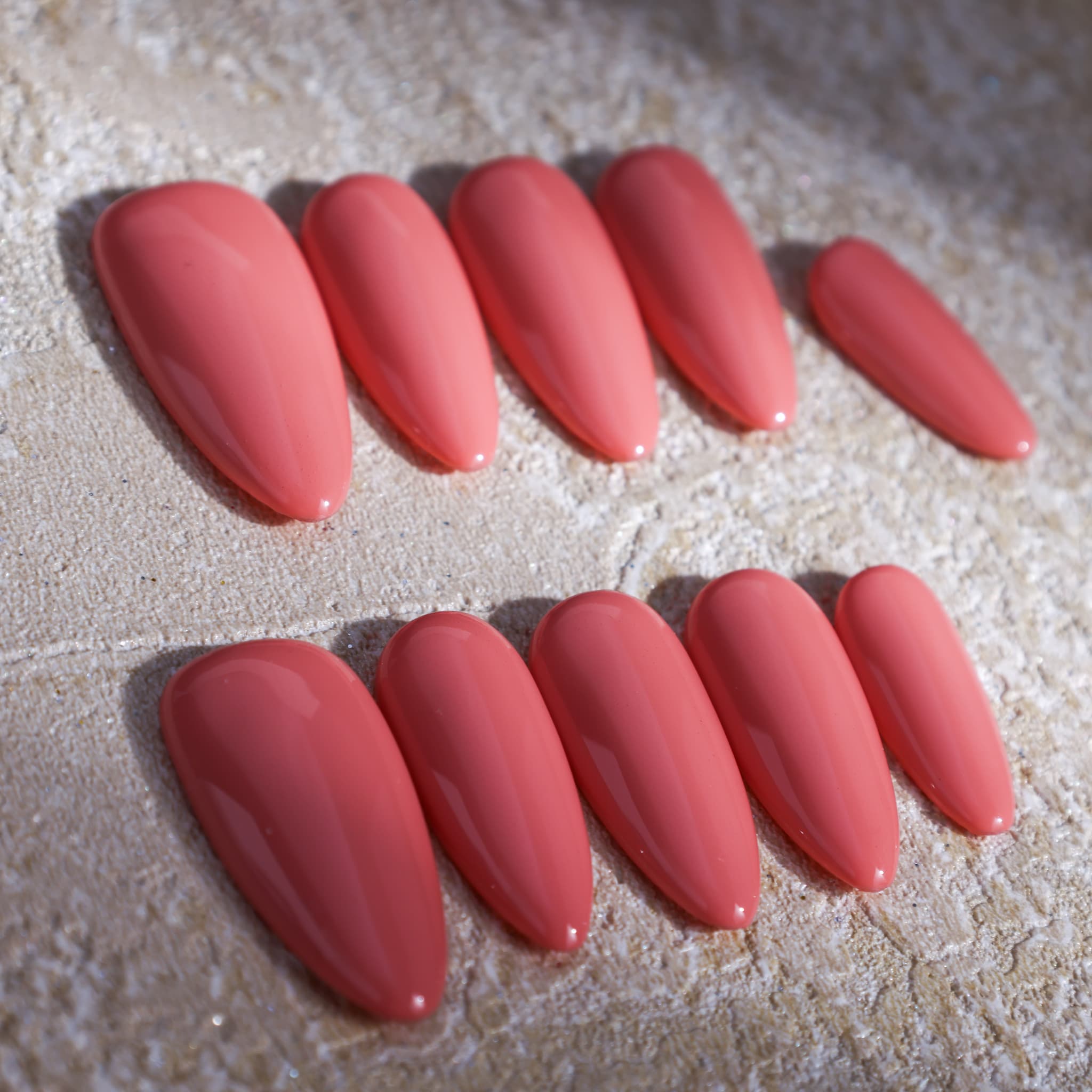 medium length macaron red almond press on nails solid colour nails
