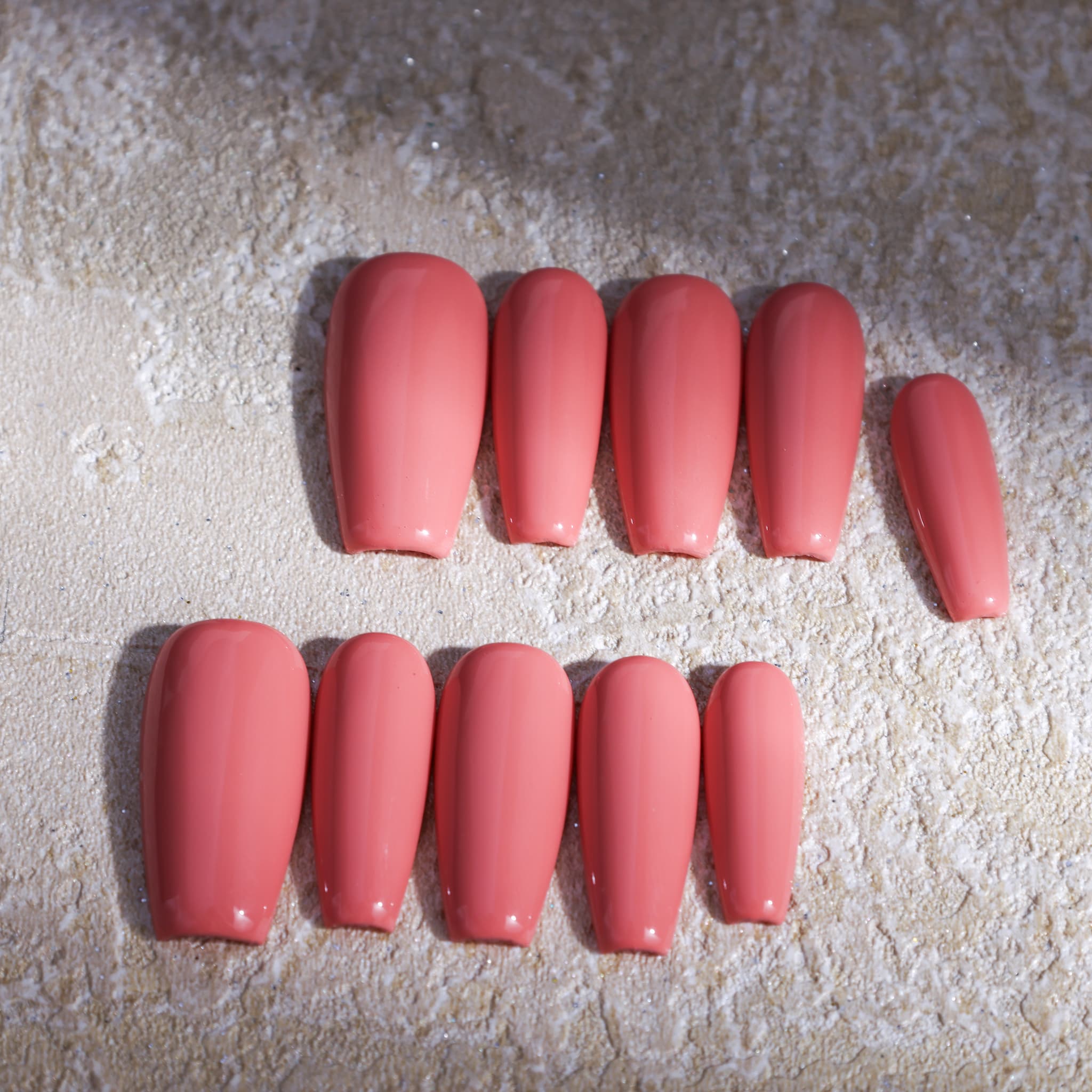 medium length macaron red coffin press on nails solid colour nails