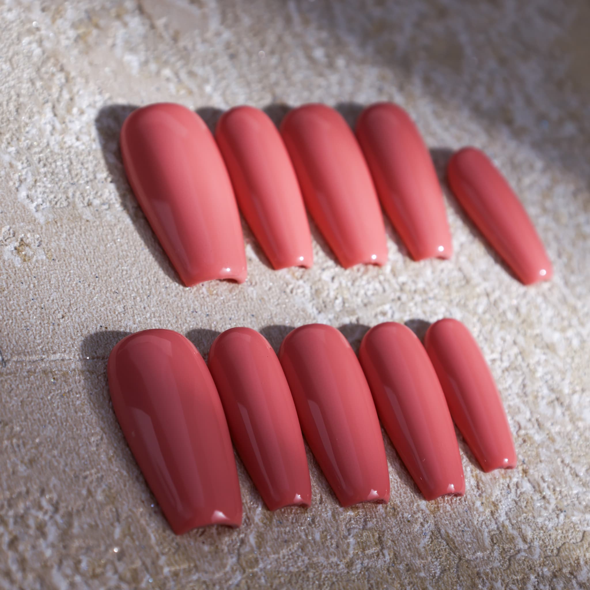 medium length macaron red coffin press on nails solid colour nails