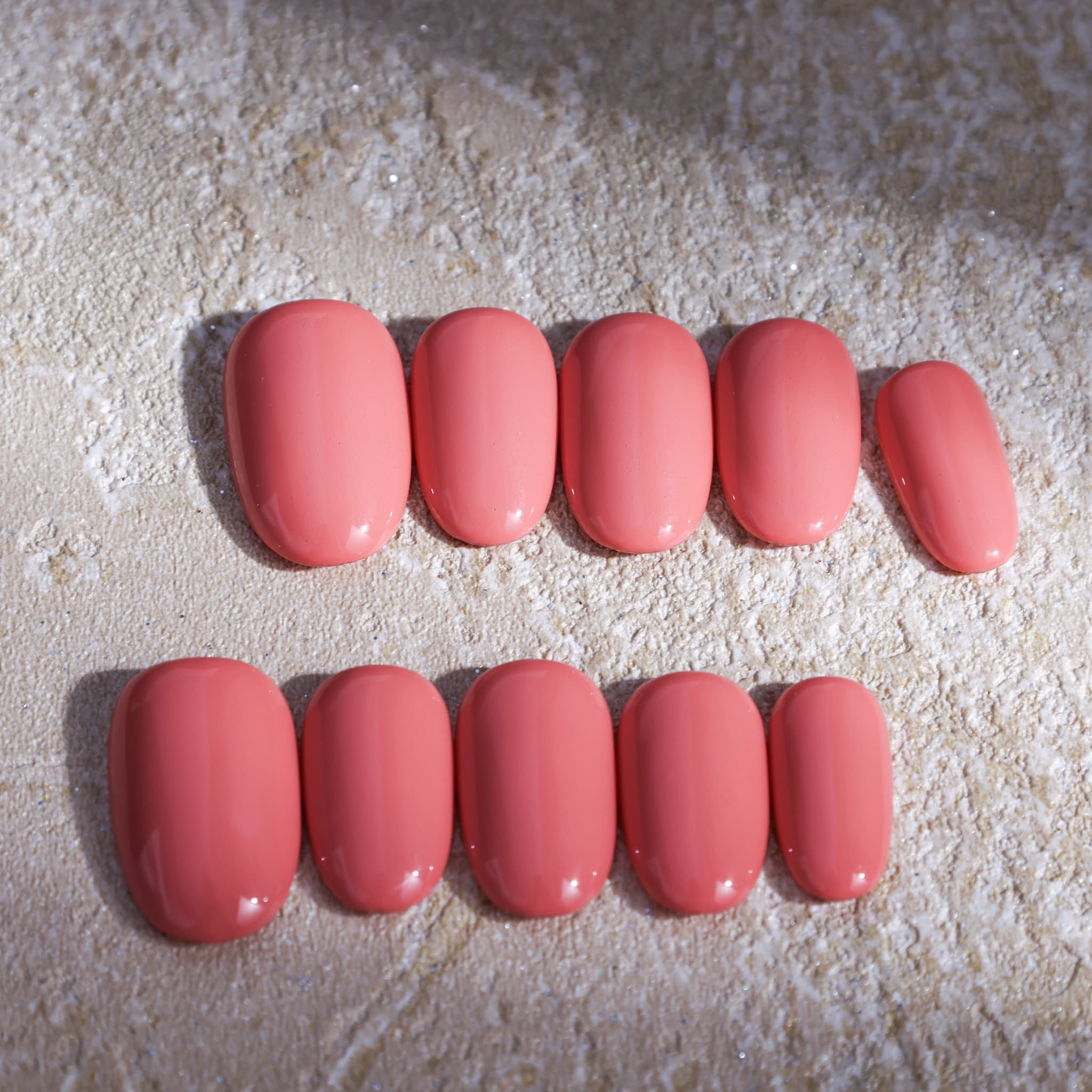 short length macaron red oval press on nails solid colour nails