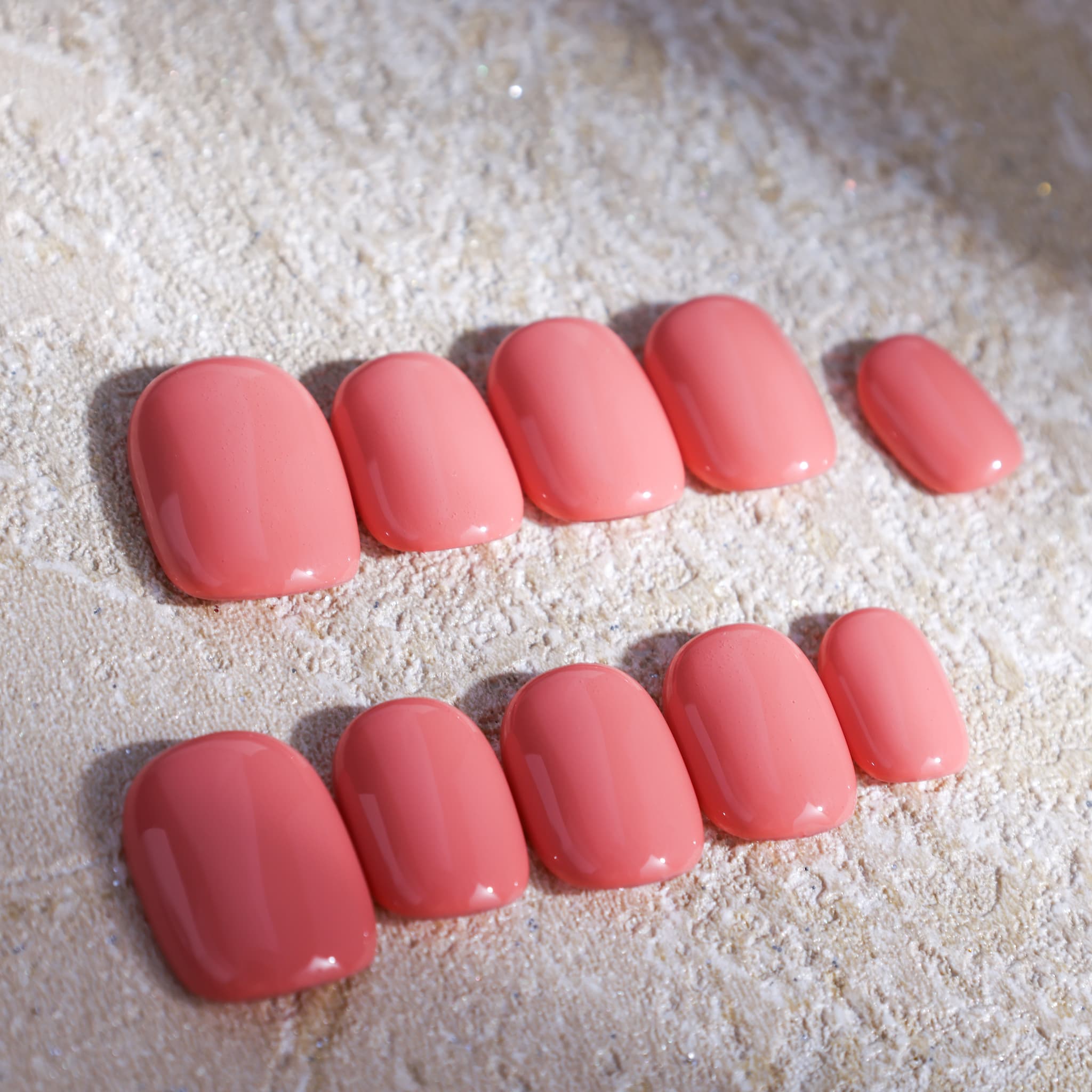 short length macaron red round press on nails solid colour nails