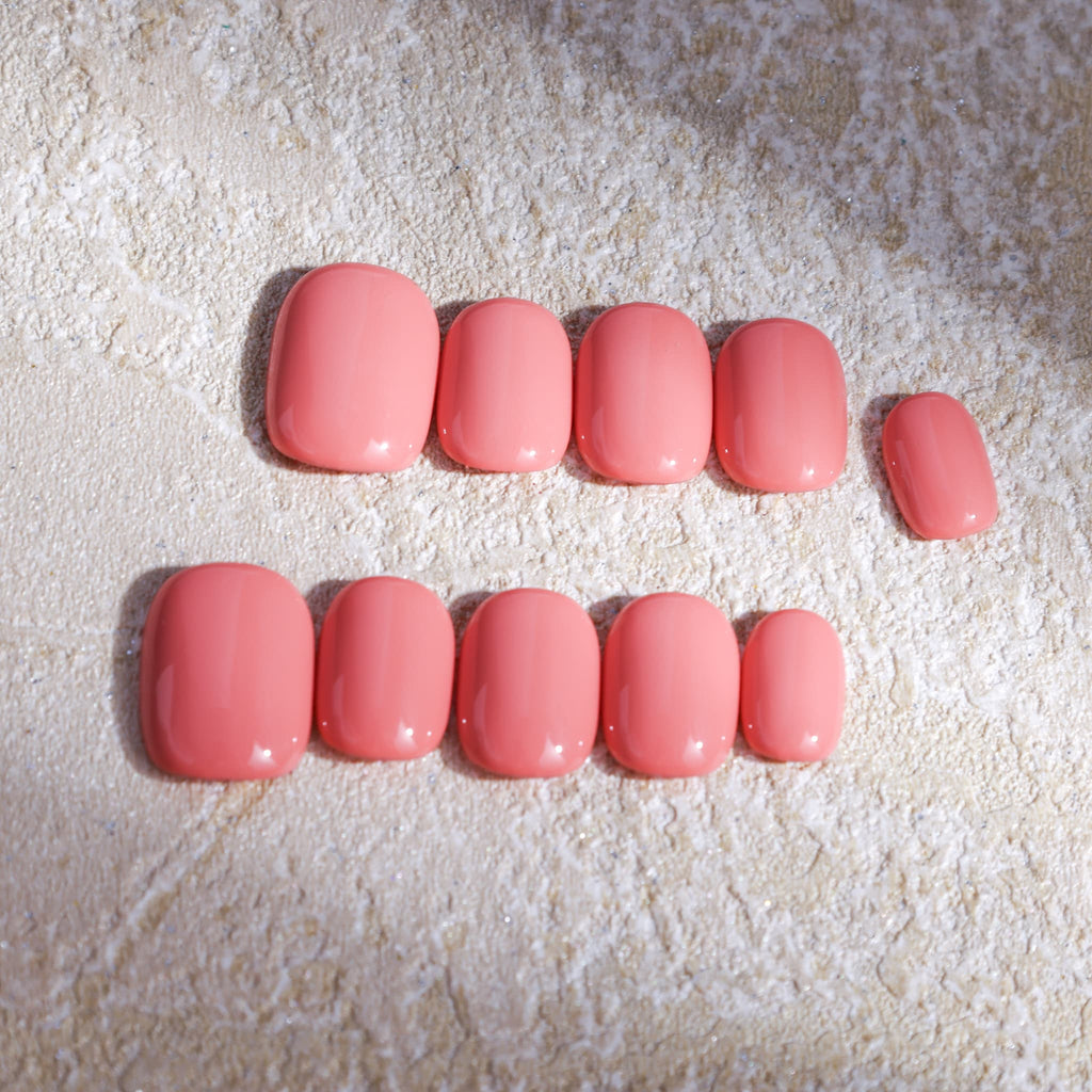 short length macaron red round press on nails solid colour nails
