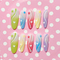 long length multicolour oval press on nails with macaron colours