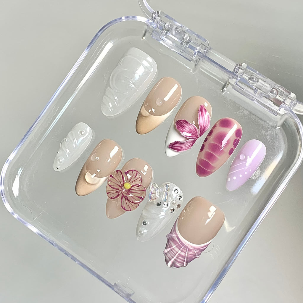elegant nude orchid glossy almond press on nails