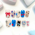 short length blue coffin press on nails with leopard design
