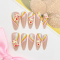 long length rainbow press on nails with teddy bear charm