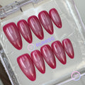  minimalist pink glossy medium almond press on nails with berry gradient