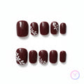 minimalist red glossy square press on nails with leaves and petals motif