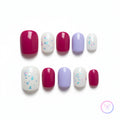 trendy pink glossy short square press on nails with colourful flakes