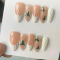 christmas nude glossy medium almond press on nails with candy and berry
