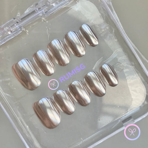 classic silver chrome short round press on nails