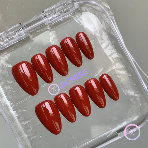 classic red glossy short almond press on nails