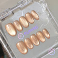  minimalist gold glossy short oval press on nails with cat eye effect