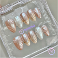 pearlcore nude pearlescent short almond press on nails with swirl and pearl