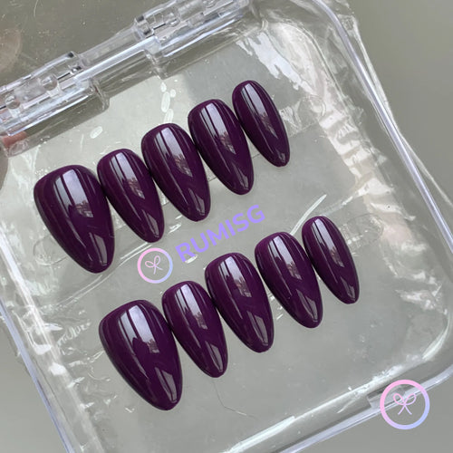 classic purple glossy short almond press on nails