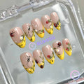  cottagecore nude glossy short almond press on nails with ladybug and daisy
