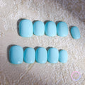 classic blue glossy short round press on nails solid colour