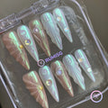pearlcore white iridescent starfish stiletto press on nails with pearl