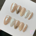 pearlcore white pearlescent short almond press on nails with swirls and pearls
