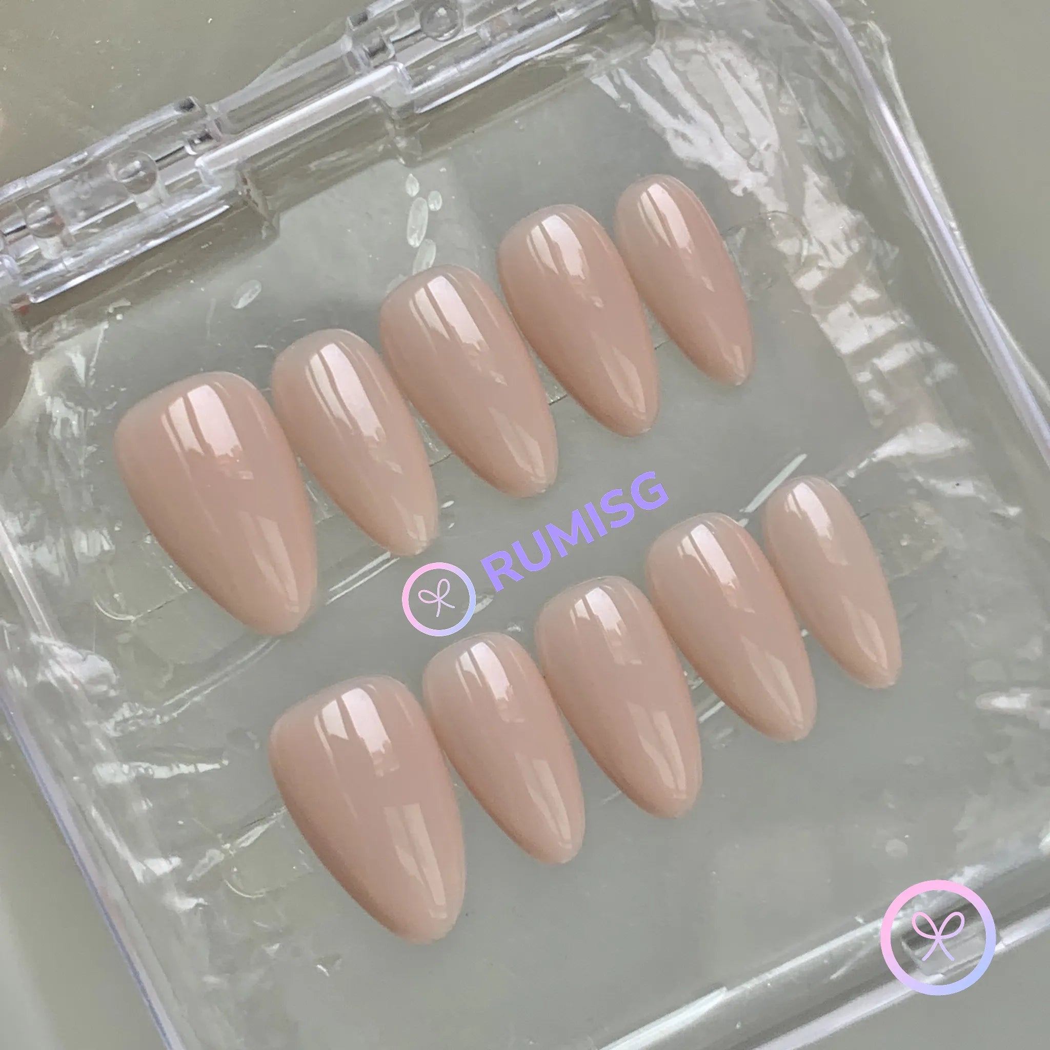 classic nude glossy short almond press on nails