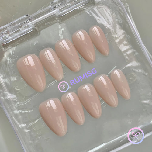 classic nude glossy short almond press on nails