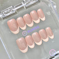 classic nude glossy short oval press on nails with nude french