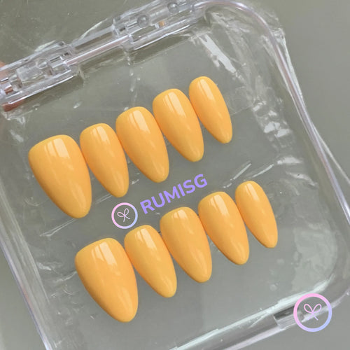 classic orange glossy short almond press on nails
