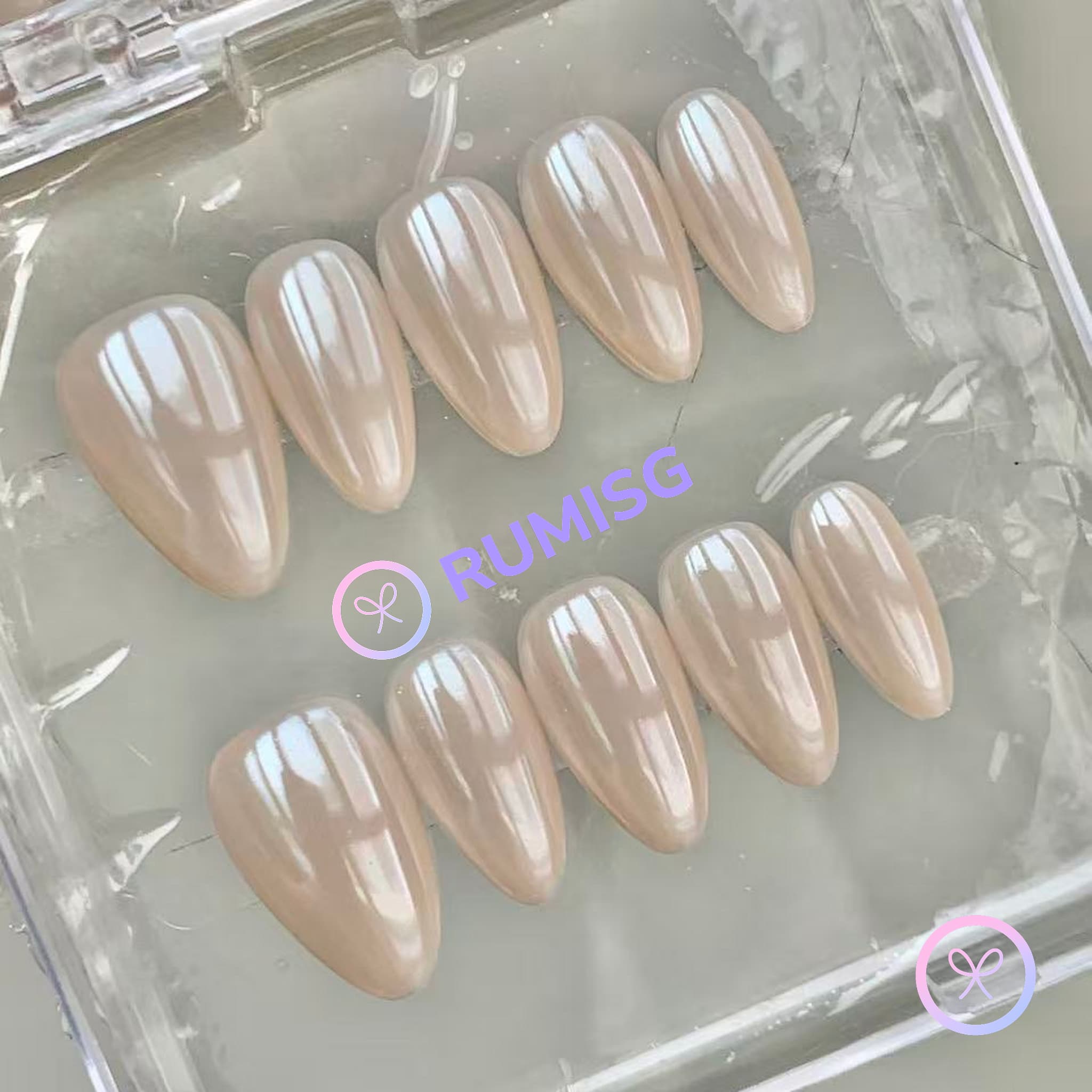 minimalist white glossy short almond press on nails with glazed donut finish