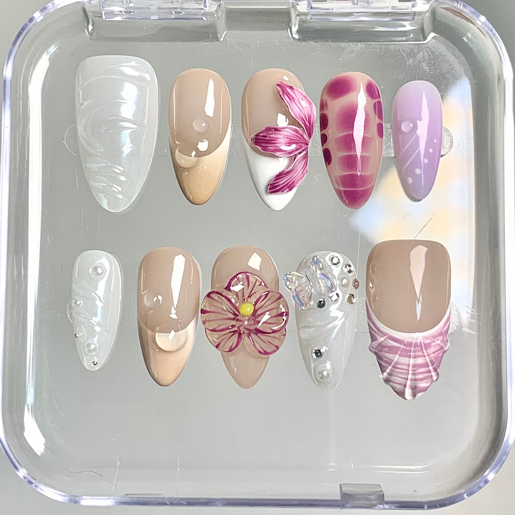 elegant nude glossy medium almond press on nails