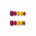 classic pink glossy short square press on nails , pink and yellow solid colours