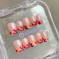 cute nude glossy short square press on nails with gold foil