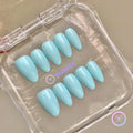 classic blue glossy short almond press on nails
