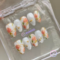 elegant white glossy gilded rose short almond press on nails with pearl