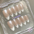 elegant nude glazed french tip medium almond press on nails with rhinestone