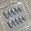 classic grey glossy short almond press on nails