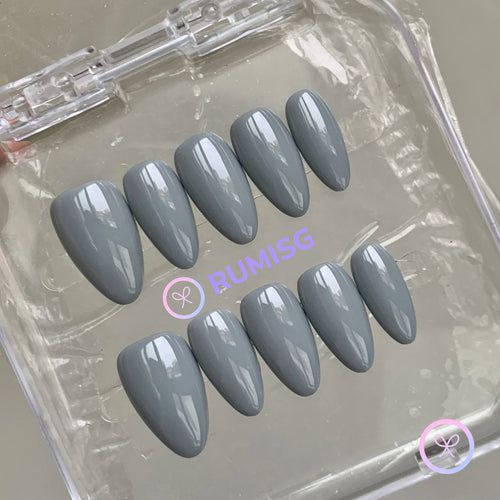 classic grey glossy short almond press on nails