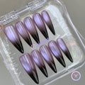 goth purple glossy long stiletto press on nails with cat eye ombre