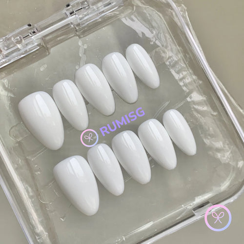 classic white glossy short almond press on nails