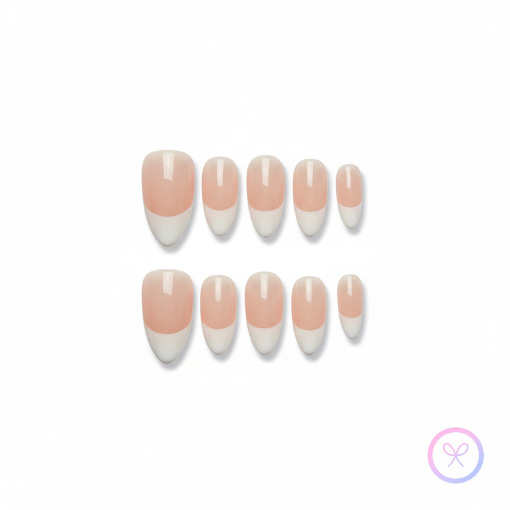 classic white glossy medium almond press on nails french tips