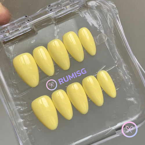classic yellow glossy short almond press on nails