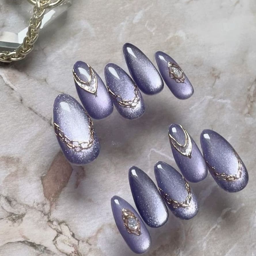 lavender cat eye press on nails