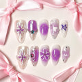medium length medium orchid almond press on nails with 3d flowers
